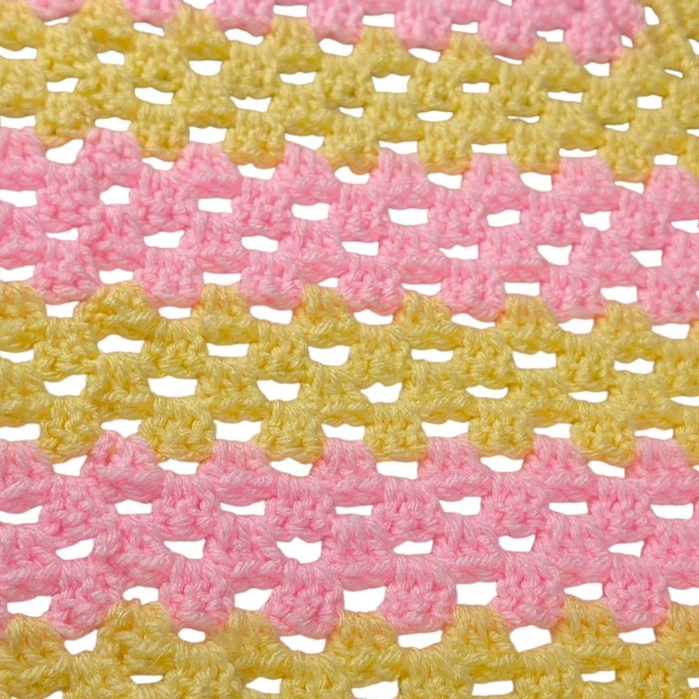 Vintage Crochet Baby Blanket Granny Square Star Shaped Pink Yellow 37